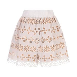 Elie Saab , White Lace Shorts with Elastic Waist ,Beige female, Sizes: 2XS, XS