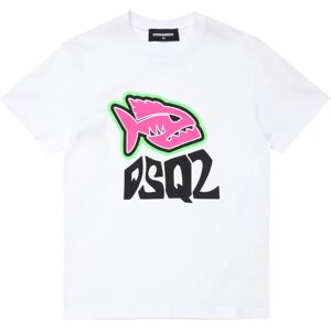 Dsquared2 , Piranha Graphic T-Shirt ,White unisex, Sizes: 12 Y, 10 Y, 4 Y, 14 Y, 16 Y, 8 Y