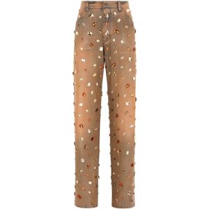 Dolce & Gabbana , Straight Leg Jeans with Crystal Embellishments ,Brown female, Sizes: XS, 3XS