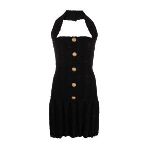 Balmain , Halterneck tweed pleated dress ,Black female, Sizes: S