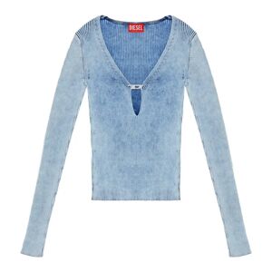 Diesel , Cut-out top in indigo cotton knit ,Blue female, Sizes: XS, S, M