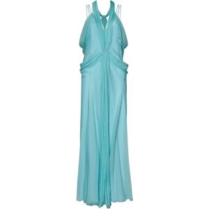 Alberta Ferretti , Blue Silk Chiffon V-Neck Dress ,Blue female, Sizes: S