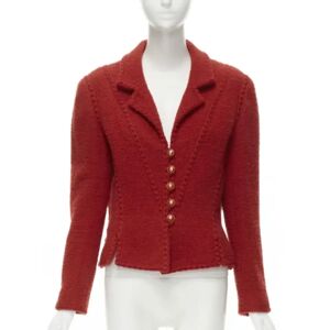 Chanel Vintage , Pre-owned Wool outerwear ,Red female, Sizes: XL