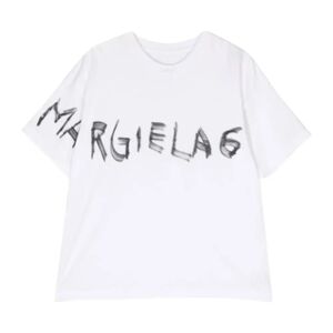 Maison Margiela , White Kids T-shirt with Logo Print ,White female, Sizes: 8 Y, 12 Y