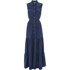 Kocca , Stunning Denim Dress with Flounces ,Blue female, Sizes: XS, S