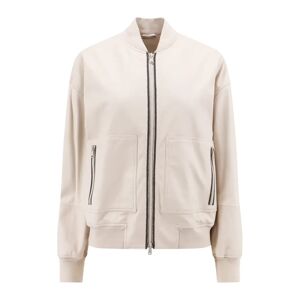 Brunello Cucinelli , Beige Leather Jacket with Zip Closure ,Beige female, Sizes: S, M