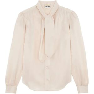 Saint Laurent , Satin Lavallière Blouse ,Beige female, Sizes: L