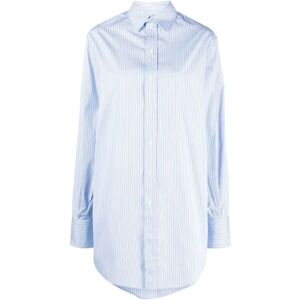 Sa Su Phi , Striped Cotton Poplin Long Shirt ,Blue female, Sizes: S