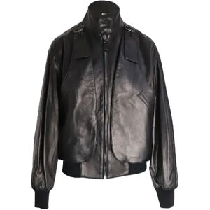 Bottega Veneta , Black Lambskin Leather High Neck Bomber Jacket ,Black female, Sizes: S