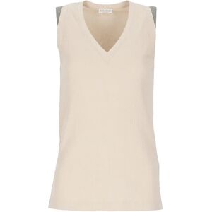 Brunello Cucinelli , Fine Ribbed Sleeveless Top ,Beige female, Sizes: XS