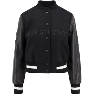 Givenchy , Embossed Logo Wool and Leather Jacket ,Black female, Sizes: XS