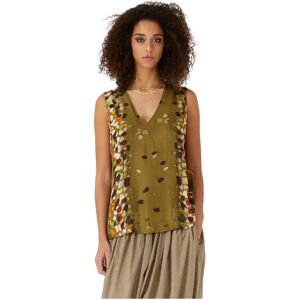 Manila Grace , Printed V-Neck Blouse in Shiny Viscose ,Green female, Sizes: XS