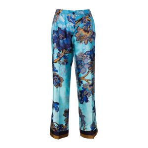 F.r.s For Restless Sleepers , Silk Satin Floral Print Trousers ,Blue female, Sizes: S, XS