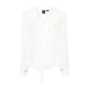 Pinko , White Ruffled V-Neck Shirt ,White female, Sizes: M, XS