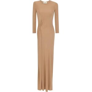 Saint Laurent , Natural Jersey Long Dress Round Neck ,Beige female, Sizes: M