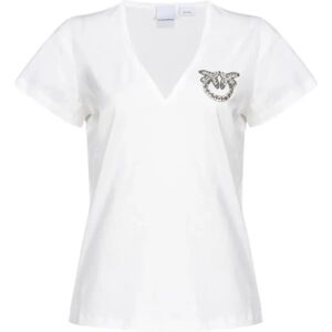 Pinko , Shiny Logo V-Neck Tee ,White female, Sizes: XS