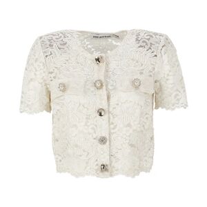 Self Portrait , Ivory Lace Cropped Top ,Beige female, Sizes: 2XS
