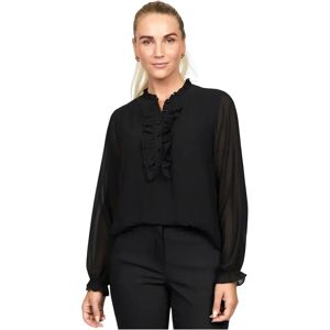 2-Biz , Feminine Mesh Sleeve Blouse with Ruffle Detail ,Black female, Sizes: XL