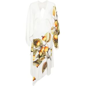 Salvatore Ferragamo , White Graphic Print Dress with Plunging V-Neck ,White female, Sizes: 2XS