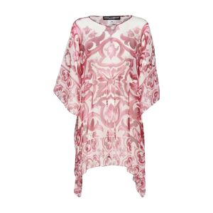 Dolce & Gabbana , Silk Chiffon Majolica Print Dress ,Pink female, Sizes: S