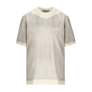 Prada , Gray Cotton Logo T-Shirt ,Gray female, Sizes: S