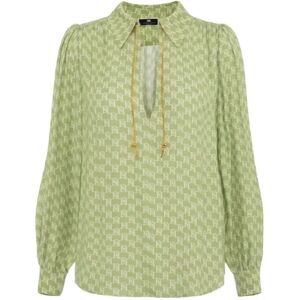 Elisabetta Franchi , Logo Print V-Neck Shirt with Metal Charms ,Green female, Sizes: S, M, L