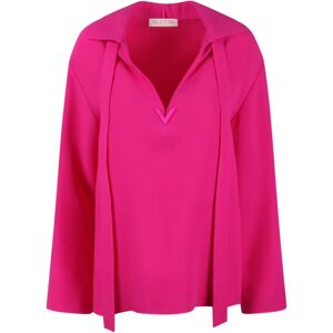 Valentino Garavani , V-Detail Crepe DE Chine Blouse ,Pink female, Sizes: XS