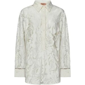 N21 , White Oversized Shirt with Crystal-Embellished Cuffs ,White female, Sizes: M