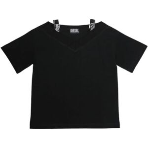 Diesel , Black Half Sleeve V-Neck Kids T-shirt ,Black female, Sizes: 12 Y, 8 Y, 10 Y, 16 Y