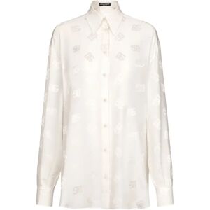 Dolce & Gabbana , Logo-Embellished Silk Shirt ,Beige female, Sizes: S