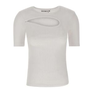 Remain Birger Christensen , White Ribbed Cotton T-shirt with Cut-out Detail ,White female, Sizes: S