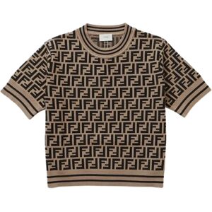 Fendi , Brown FF Motif Cropped Sweater ,Brown female, Sizes: 8 Y