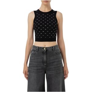 Elisabetta Franchi , Logo Pattern Crop Top ,Black female, Sizes: L