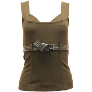 Gucci Vintage , Brown Wool Sleeveless Top with Detachable Leather Belt ,Brown female, Sizes: XS