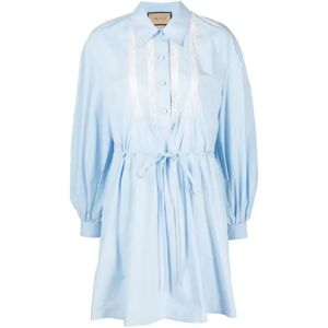 Gucci , Light Blue Lace Trim Shirtdress ,Blue female, Sizes: XS