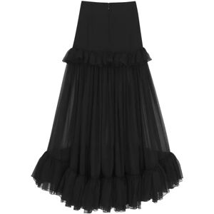 Saint Laurent , Black Flared Silk Midi Skirt ,Black female, Sizes: M