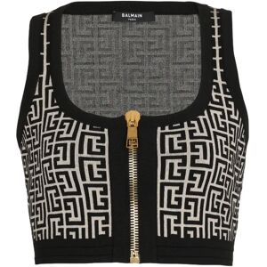 Balmain , Knit crop top with monogram ,Black female, Sizes: M, S