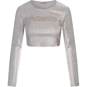 Paco Rabanne , Silver Metallic Crop Top with Logo ,Gray female, Sizes: XS, M, S