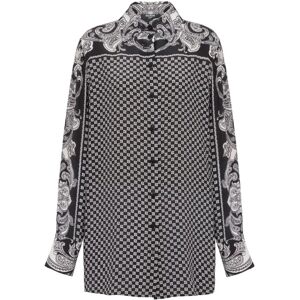 Balmain , Paisley and mini monogram printed silk shirt ,Black female, Sizes: XL, M, XS, S, 2XS