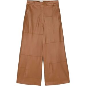 Alysi , Brown Leather Wide Leg Cropped Trousers ,Brown female, Sizes: XS, L, M