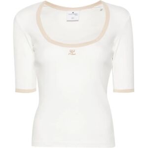 Courrèges , White Holistic Contrast T-shirt ,White female, Sizes: L, S