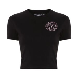 Versace Jeans Couture , Black V-Emblem Logo T-Shirt ,Black female, Sizes: L, XS