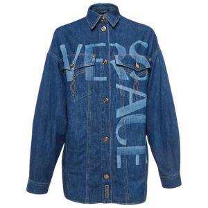 Versace Pre-owned , Pre-owned Denim tops ,Blue female, Sizes: S
