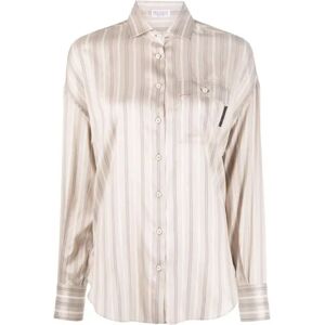 Brunello Cucinelli , Silk Shirt with Striped Print ,Beige female, Sizes: XS, M, L, S