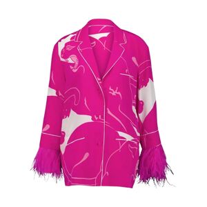 Valentino Garavani , Elegant Feather-Trimmed Silk Blouse ,Pink female, Sizes: S, XS
