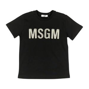 Msgm , Black Kids T-shirt with Embroidered Logo ,Black female, Sizes: 8 Y, 10 Y
