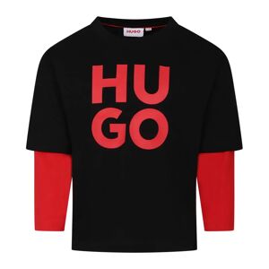 Hugo Boss , Black Long Sleeve T-Shirt with Red Logo Print ,Black unisex, Sizes: 16 Y