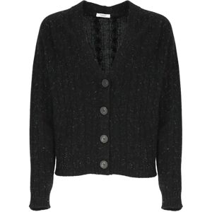 Peserico , Black Wool Cardigan with V-Neck ,Black female, Sizes: 2XS