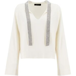 Fabiana Filippi , Platinum Yarn V-Neck Sweater ,Beige female, Sizes: XS