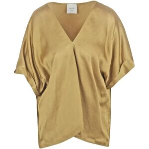 Alysi , Linen V-Neck Blouse Short Sleeve ,Yellow female, Sizes: XS